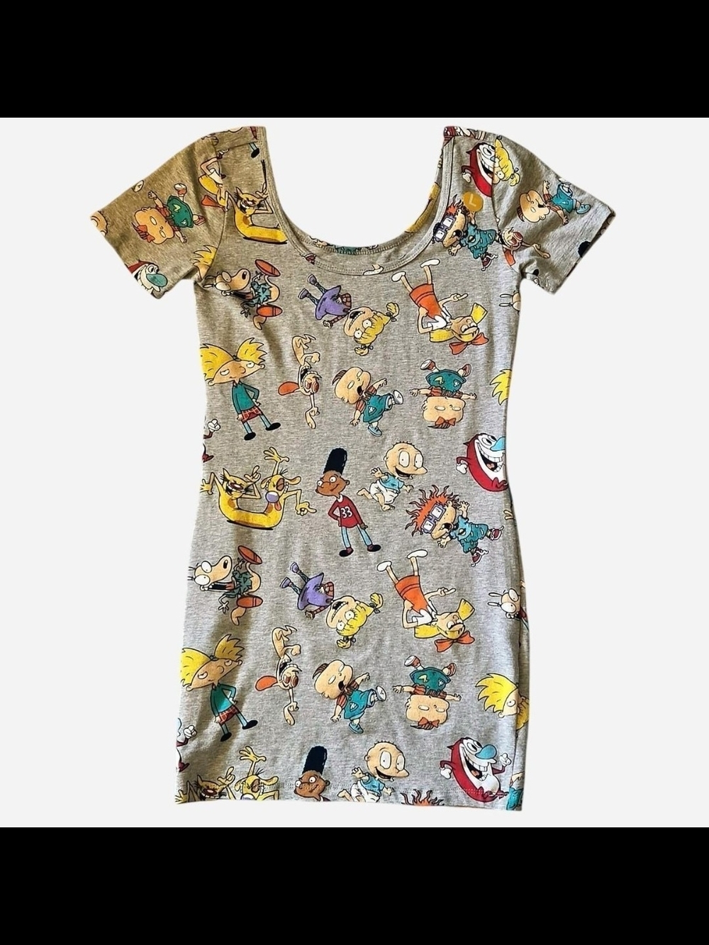 Nickelodeon Grey Cartoon Character Print Dress with Multicolor Accents